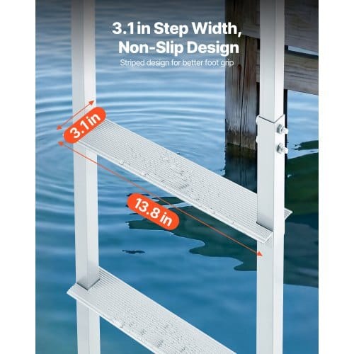 Removable Dock Ladder, 4 Steps, Aluminum Alloy Pontoon Boat Swim Ladder, with Non-Slip Wide Steps, 500 lbs Weight Capacity, Quick Release Design, for Lake Swimming, Pool, Boat, Marine Boarding