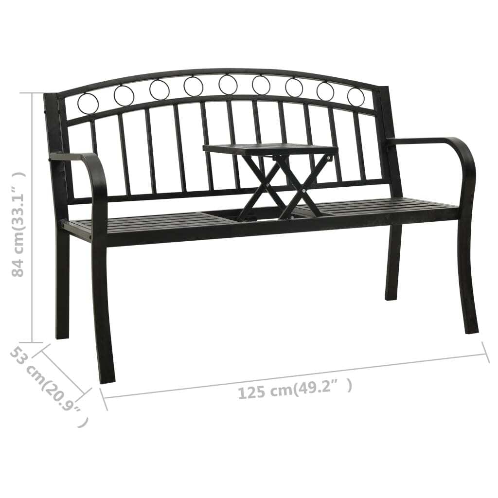 Patio Bench with a Table 49.2" Steel Black