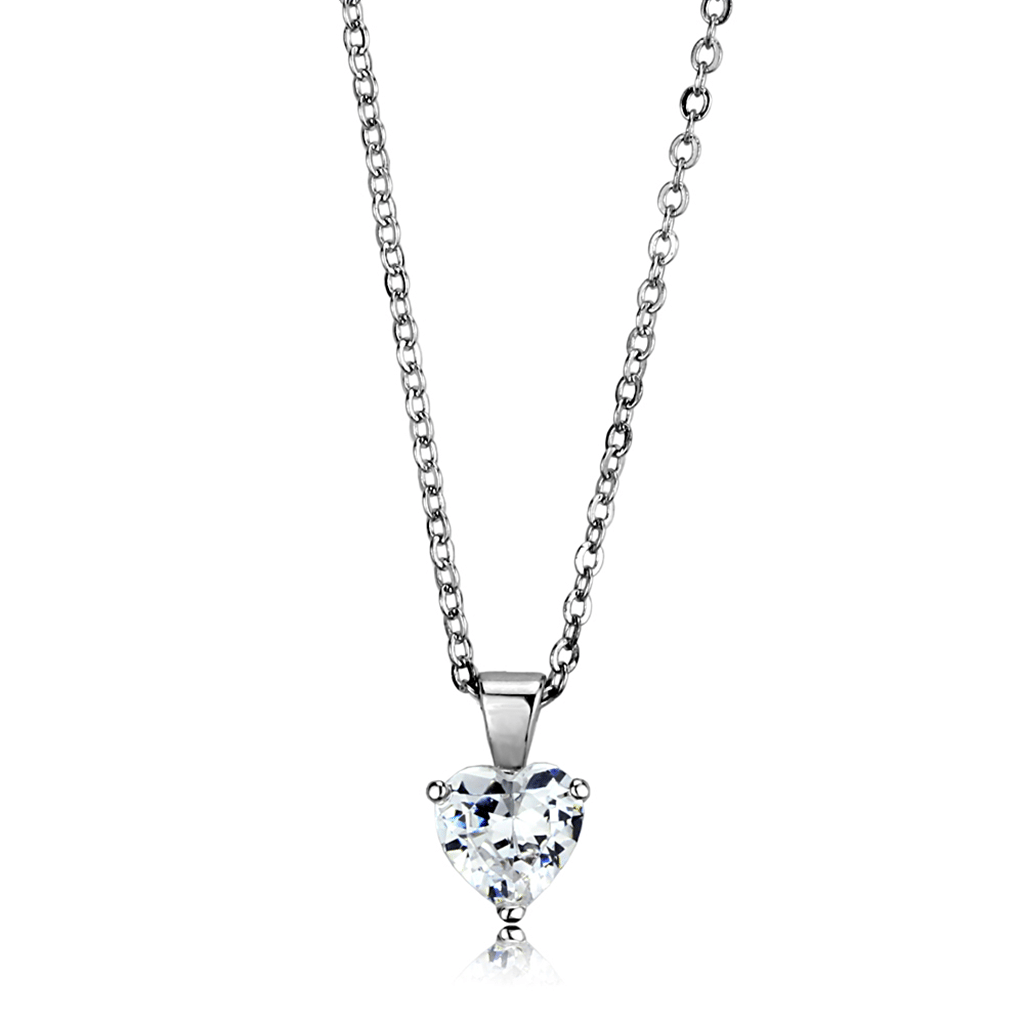 LO3935 - Rhodium Brass Chain Pendant with AAA Grade CZ in Clear
