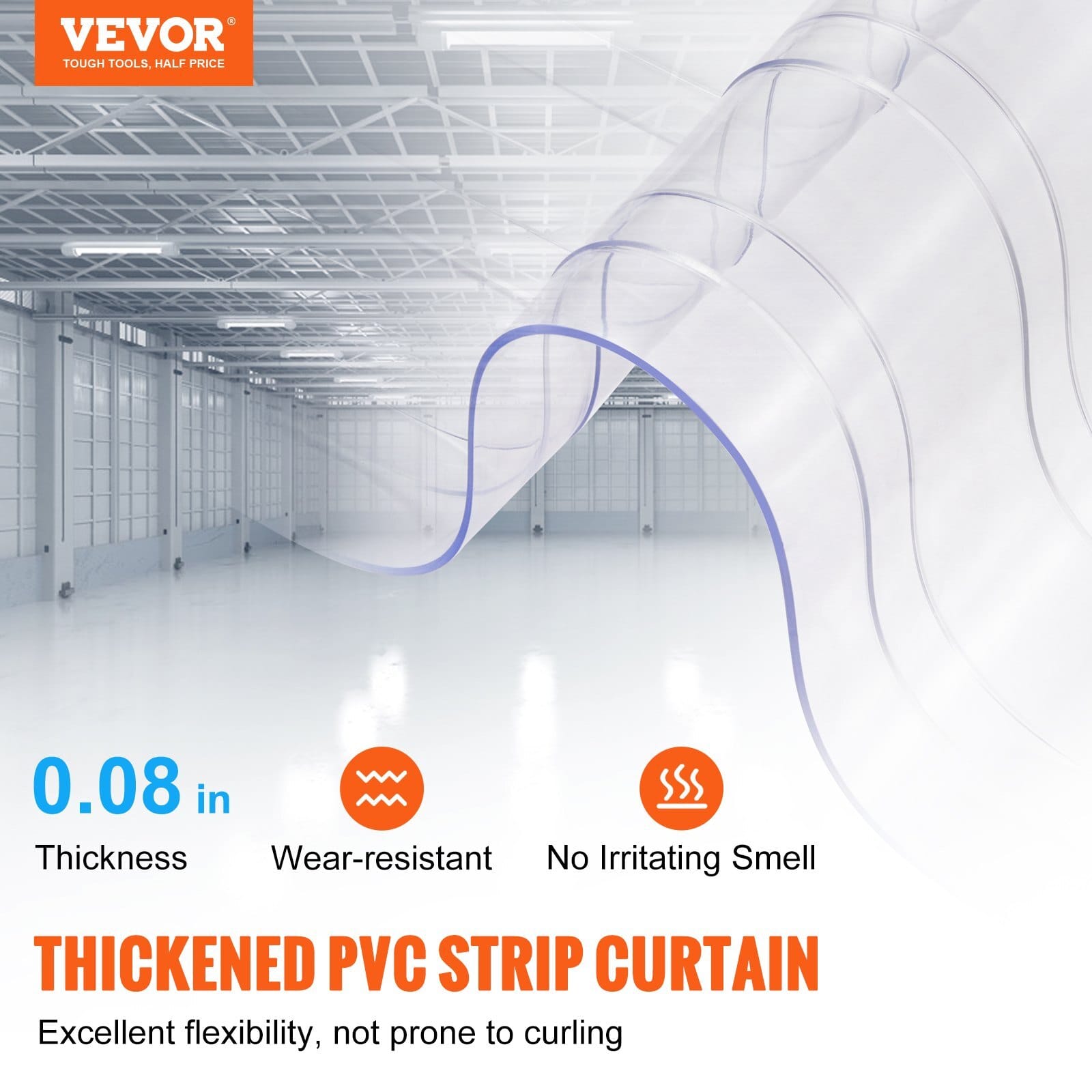 Clear PVC Strip Curtain, 50 ft Length x 8 in Width, Ribbed Plastic Door Strip Bulk Roll, Walk in Freezer Cooler Curtain Strips for Doorways of Supermarket, Garage, Warehouse, Pet Animal House