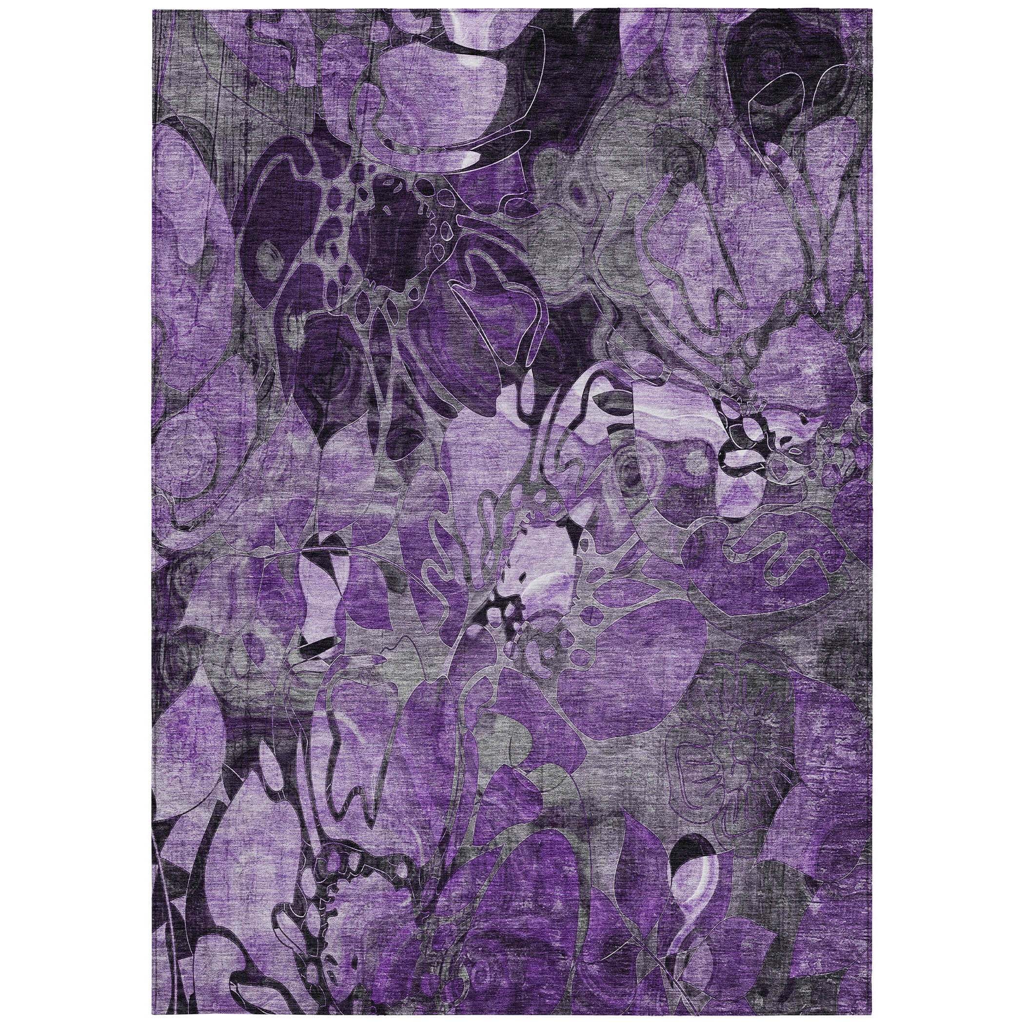 3' X 5' Purple Abstract Washable Indoor Outdoor Area Rug