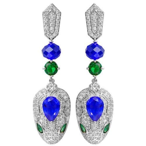 U.S Fashion Wholesale Jewelry Cubic Zirconia Cool Snake Head Pendant Copper Earrings - Blue