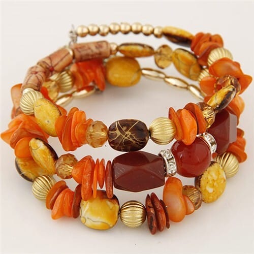 Vintage Flower Pendants Triple Layers Beads Fashion Bracelet - Orange