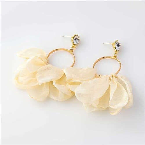 Cloth Tassel Floral Design U.S. High Fashion Women Hoop Wholesale Earrings - Beige