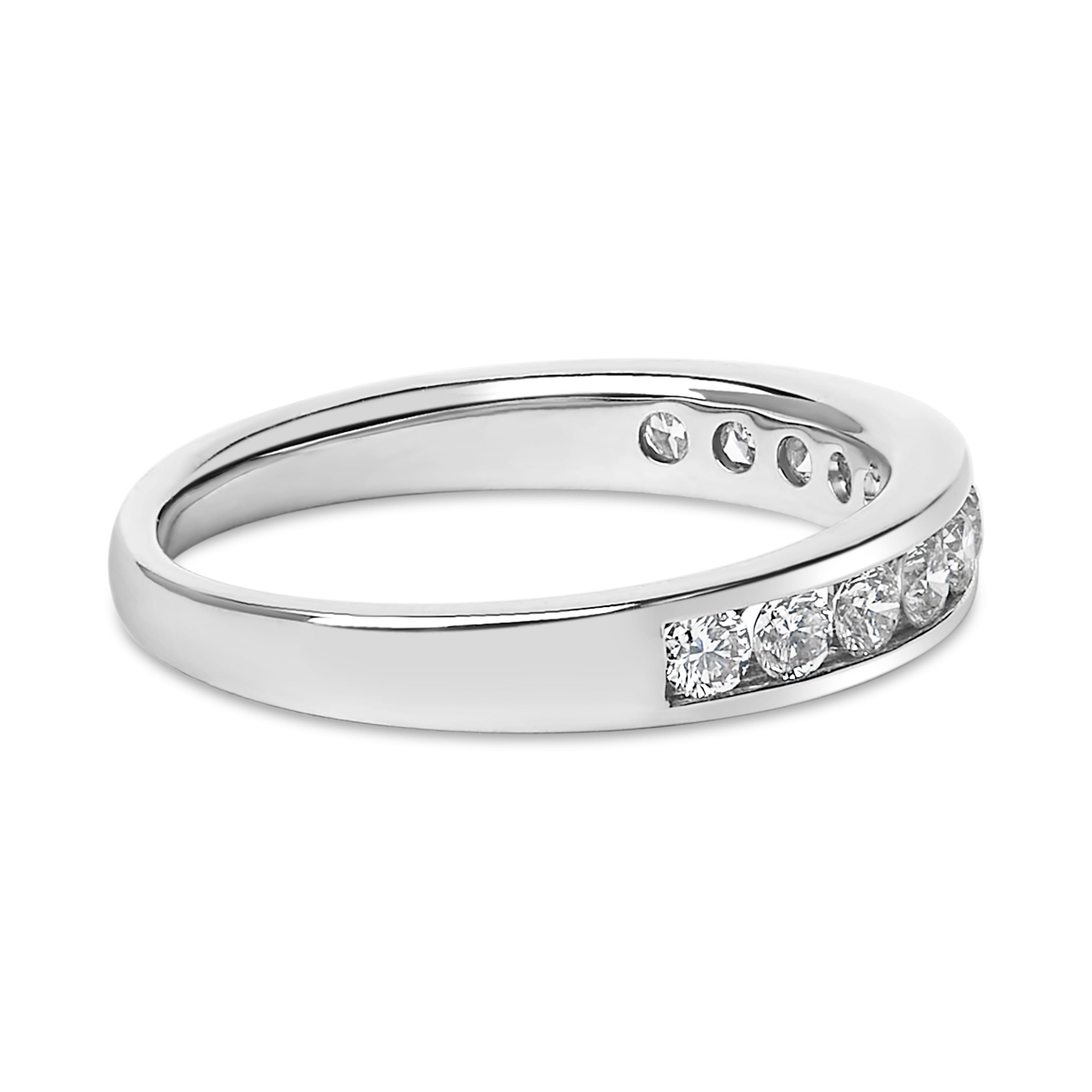 14K White Gold 1/2 Cttw Round Diamond 11 Stone Channel Set Band