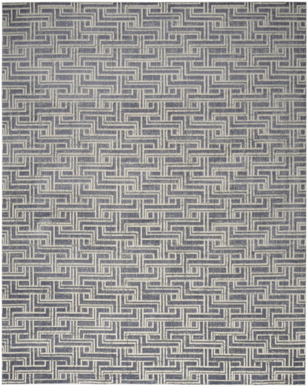 8' X 10' Blue Geometric Distressed Area Rug