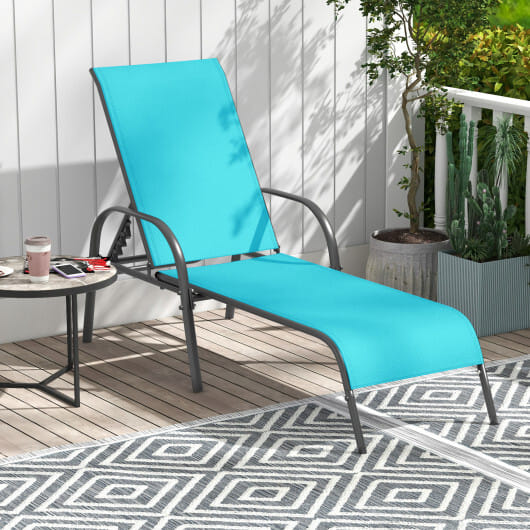 Adjustable Patio Chaise Folding Lounge Chair with Backrest-Turquoise - Color: Turquoise