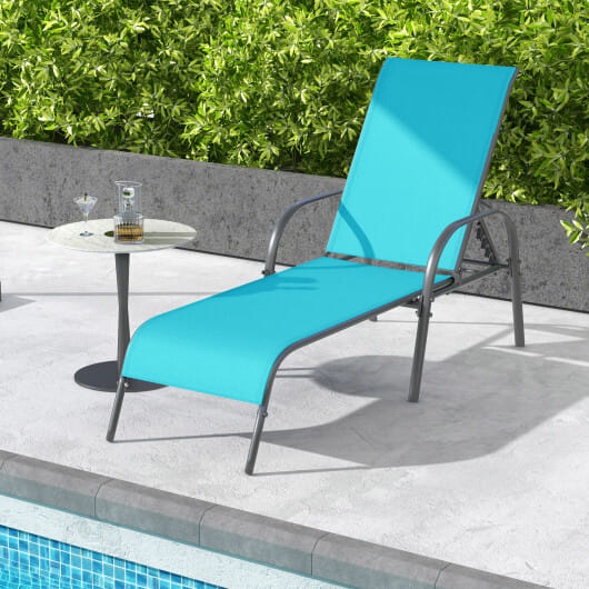 Adjustable Patio Chaise Folding Lounge Chair with Backrest-Turquoise - Color: Turquoise
