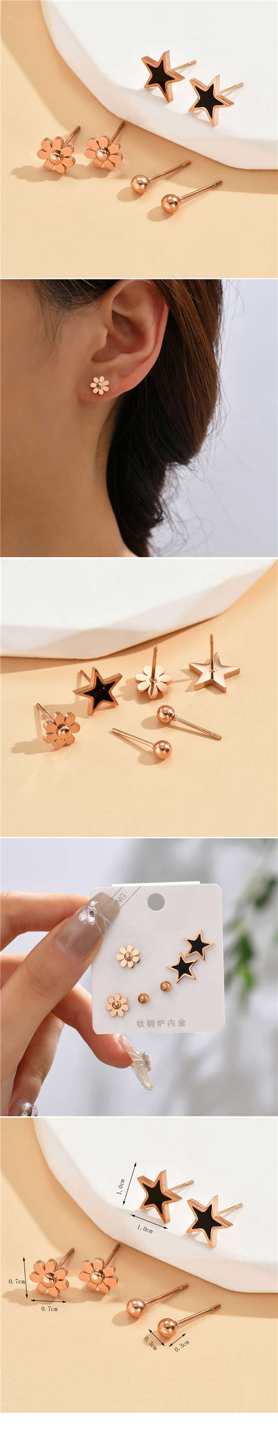 Daisy and Black Stars Women Wholesale Stud Combo Earrings