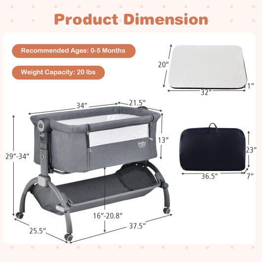 3-in-1 Baby Bassinet with Double-Lock Design and Adjustable Heights-Beige