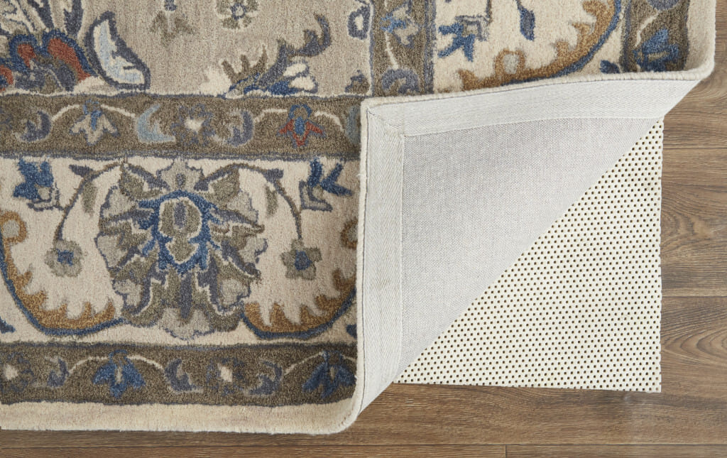 8' X 10' Ivory and Blue Wool Floral Hand Tufted Area Rug