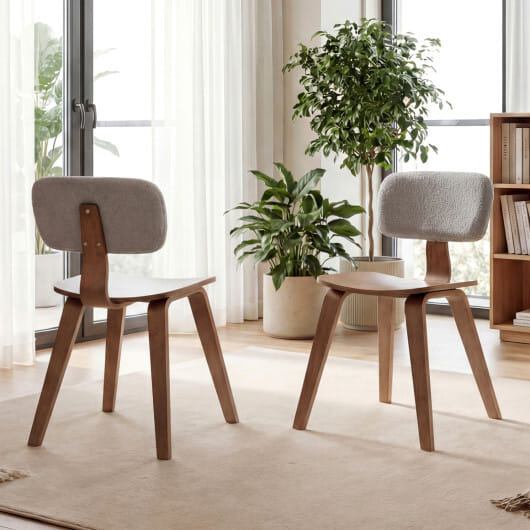 Set of 2 Rubber Wood Dining Room Chairs with Teddy Velvet Padded Backrest-Walnut