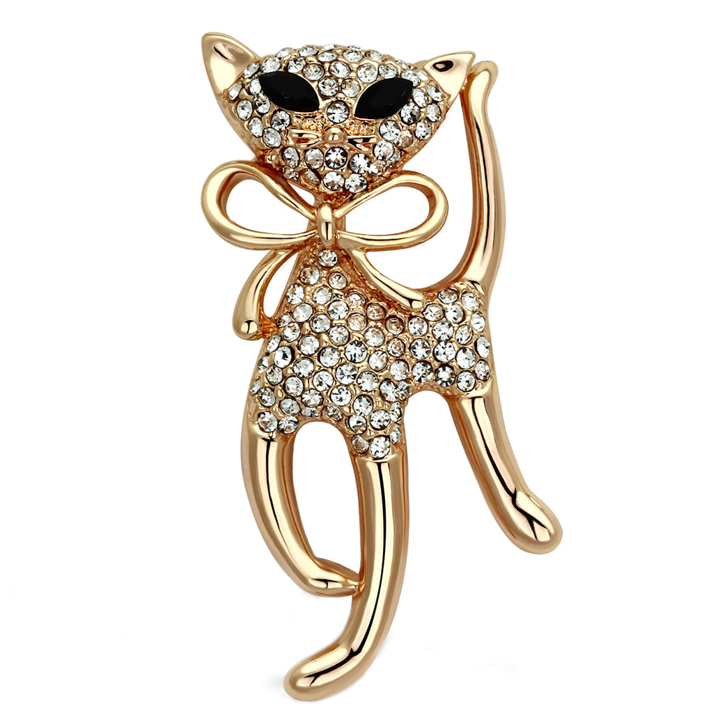 LO2901 - Flash Rose Gold White Metal Brooches with Top Grade Crystal in Jet