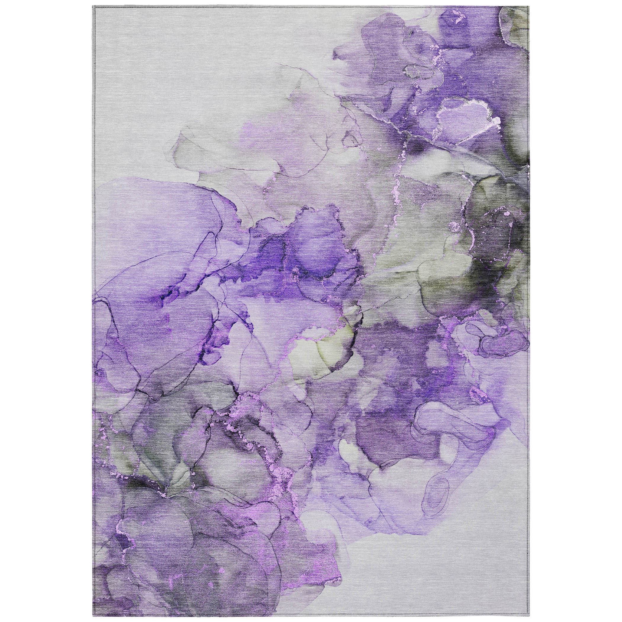 5' X 8' Purple Abstract Washable Non Skid Indoor Outdoor Area Rug