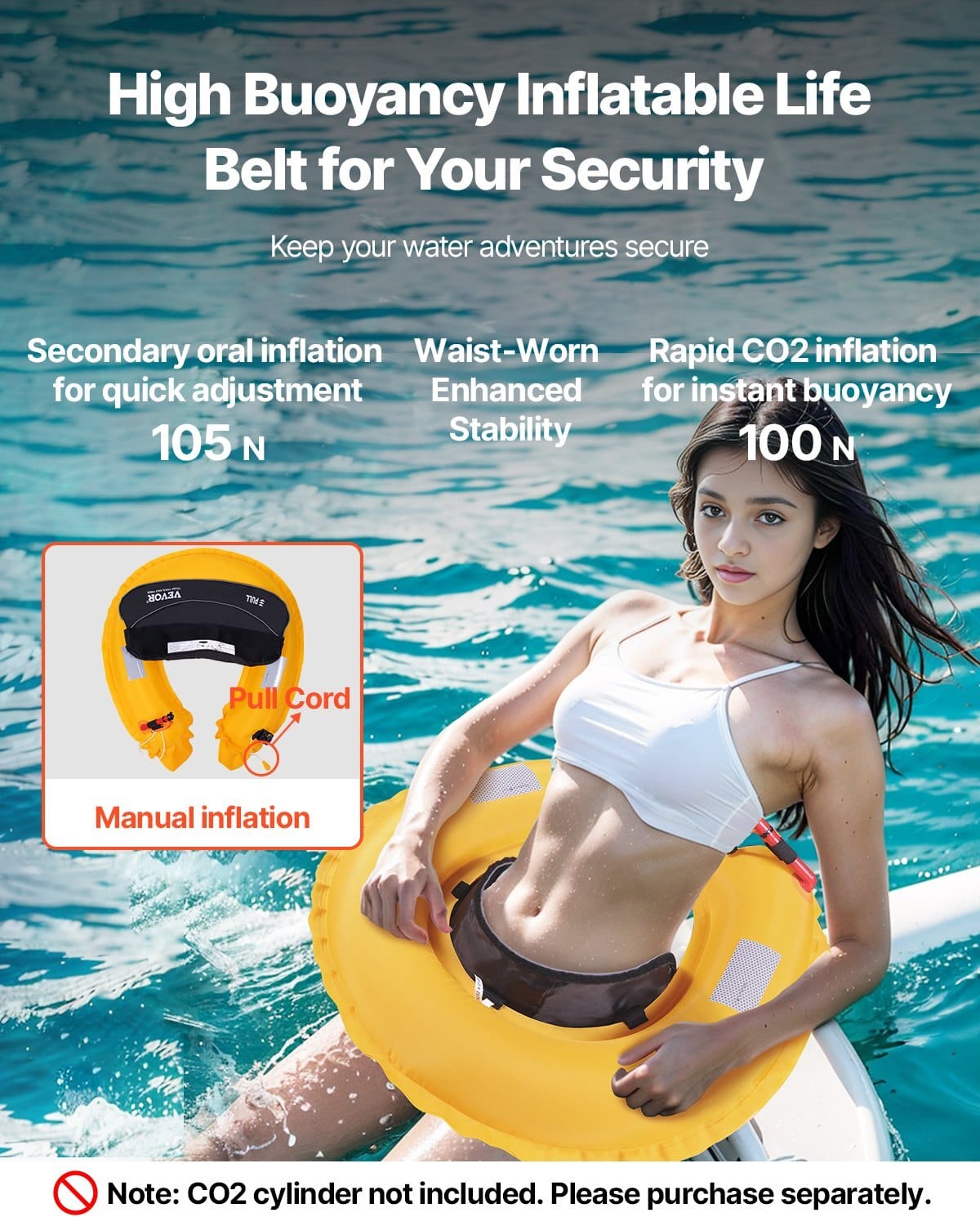 Manual Inflatable Belt Pack for Adults, 105N Buoyancy, Over 80 Pounds and Up to 59 in Waist Adjustable, Inflatable PFD Waist for SUP Paddelboarding, Kayaking, Black (CO2 Cylinder Not Included)