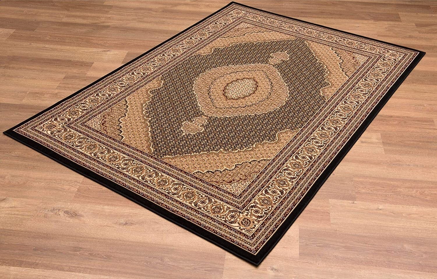 8' Runner Beige and Black Medallion Power Loom Runner Rug