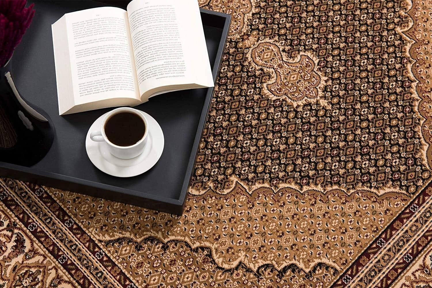 8' Runner Beige and Black Medallion Power Loom Runner Rug