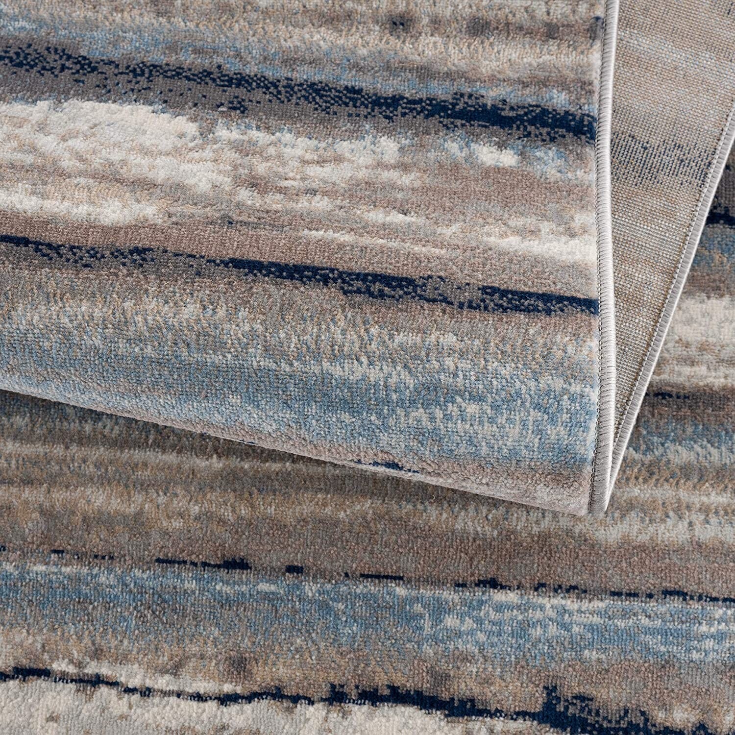 2' X 6' Blue And Beige Distressed Stripes Area Rug