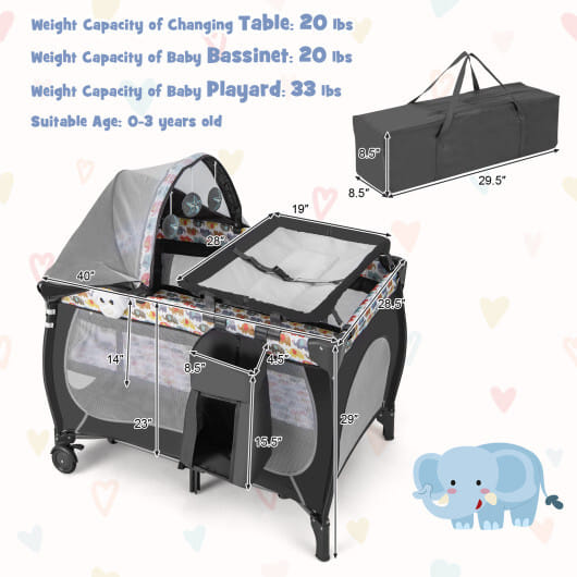 4 in 1 Portable Baby Nursery Center with Net and Music Box-Multicolor - Color: Multicolor