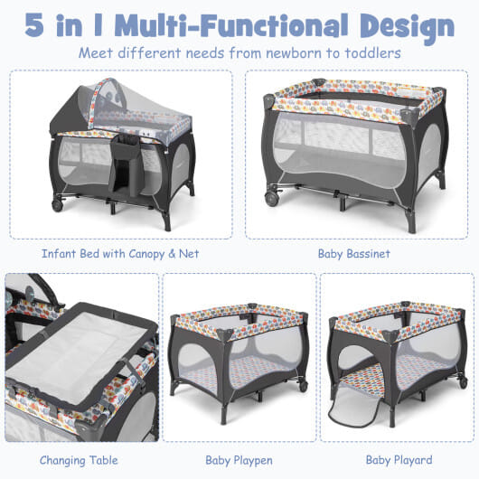 4 in 1 Portable Baby Nursery Center with Net and Music Box-Multicolor - Color: Multicolor