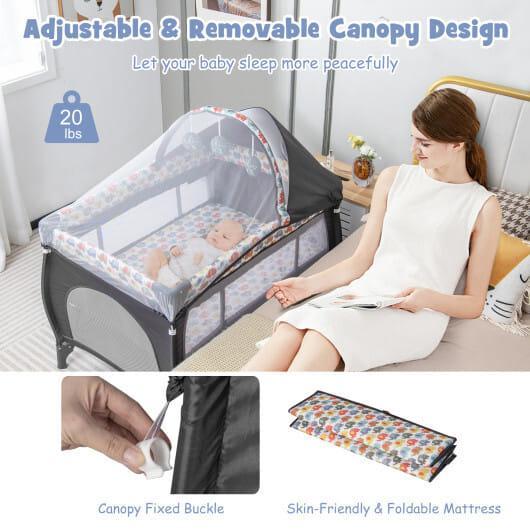 4 in 1 Portable Baby Nursery Center with Net and Music Box-Multicolor - Color: Multicolor
