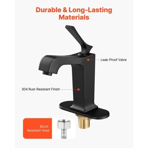 Single Handle Sink Faucet, Matte Black Finish Faucet Kitchen Sink, Kitchen Water Faucets with Push-Button Drain, Suitable for Bathroom, RV, Bar Sink, Public Restroom, Waterfall-Style Spout