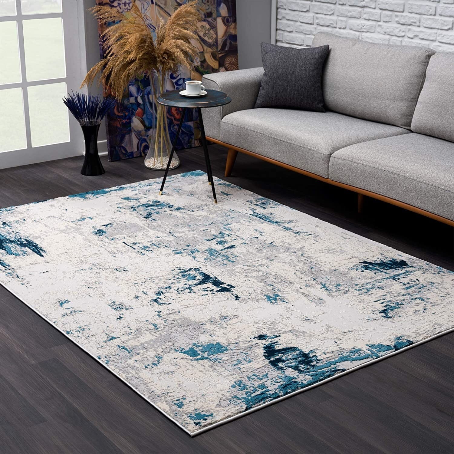 4' X 6' Blue Abstract Dhurrie Area Rug