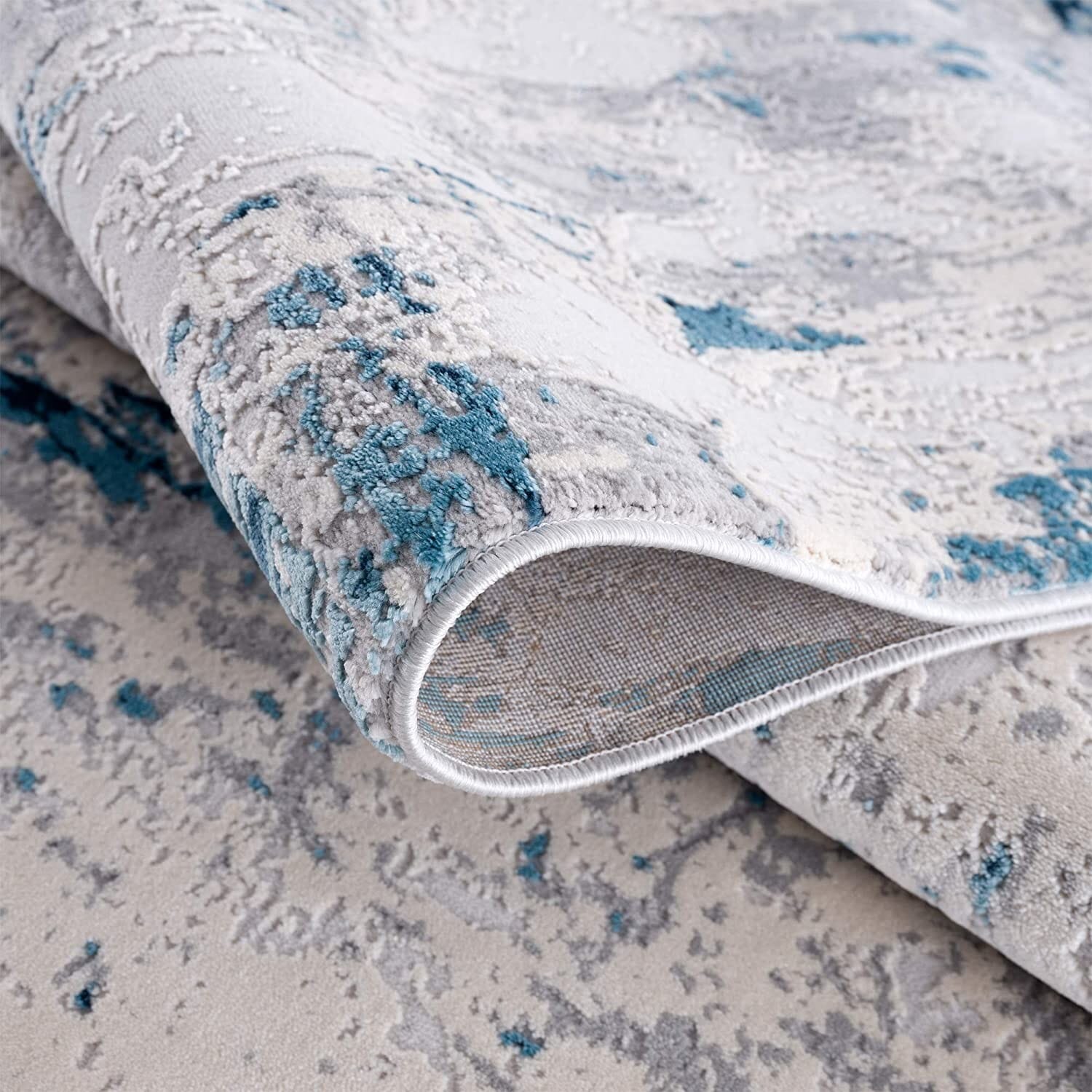 4' X 6' Blue Abstract Dhurrie Area Rug