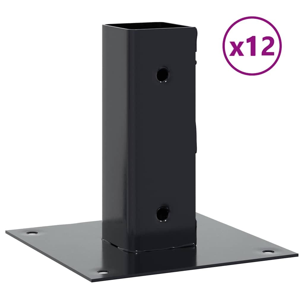 Post Bases Square 12 pcs Anthracite 1.81x1.81" Powder-coated Steel
