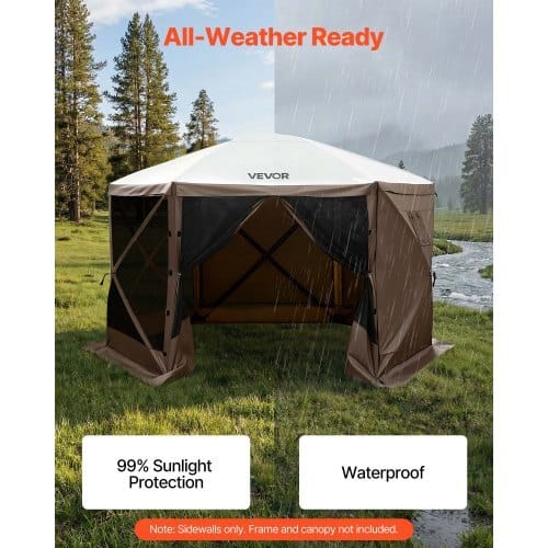 Canopy Sidewalls, 5.67 x 4.85 ft, Canopy Tent Walls with Waterproof and Sunlight Protection Layer, One-Sided Window Design, Fit for Outdoor Event Tents, Vendor Booths (3 Sidewalls Only, Brown)