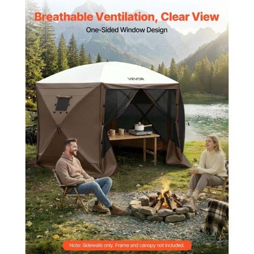 Canopy Sidewalls, 5.67 x 4.85 ft, Canopy Tent Walls with Waterproof and Sunlight Protection Layer, One-Sided Window Design, Fit for Outdoor Event Tents, Vendor Booths (3 Sidewalls Only, Brown)