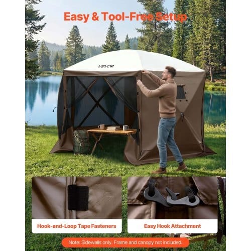 Canopy Sidewalls, 5.67 x 4.85 ft, Canopy Tent Walls with Waterproof and Sunlight Protection Layer, One-Sided Window Design, Fit for Outdoor Event Tents, Vendor Booths (3 Sidewalls Only, Brown)