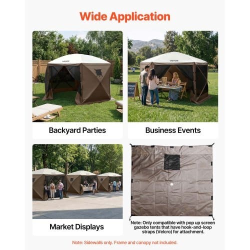 Canopy Sidewalls, 5.67 x 4.85 ft, Canopy Tent Walls with Waterproof and Sunlight Protection Layer, One-Sided Window Design, Fit for Outdoor Event Tents, Vendor Booths (3 Sidewalls Only, Brown)