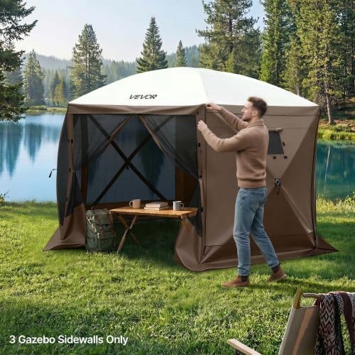 Canopy Sidewalls, 5.67 x 4.85 ft, Canopy Tent Walls with Waterproof and Sunlight Protection Layer, One-Sided Window Design, Fit for Outdoor Event Tents, Vendor Booths (3 Sidewalls Only, Brown)