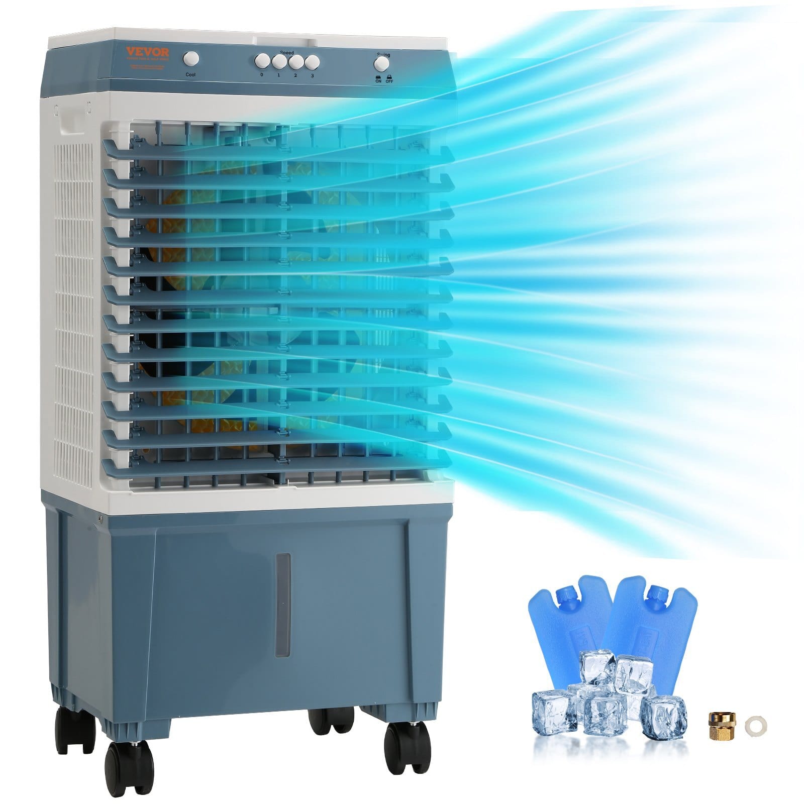 Evaporative Cooler, 1400 CFM Air Cooler, 84?° Oscillating Swamp Cooler ,5 Gal Portable Air Cooler for 550 Sq.ft with 3 Speeds Adjustable Control, Indoor Outdoor Use, FCC Listed