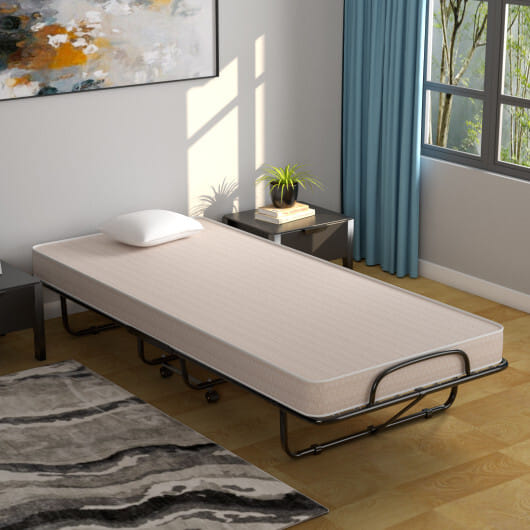 Rollaway Guest Bed with Sturdy Steel Frame and Memory Foam Mattress Made in Italy-Beige - Color: Beige
