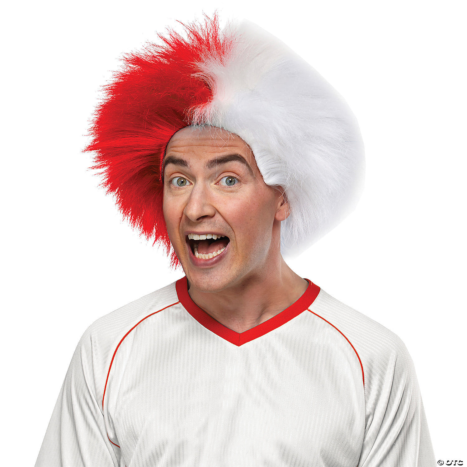 Red and opaque white sports wig