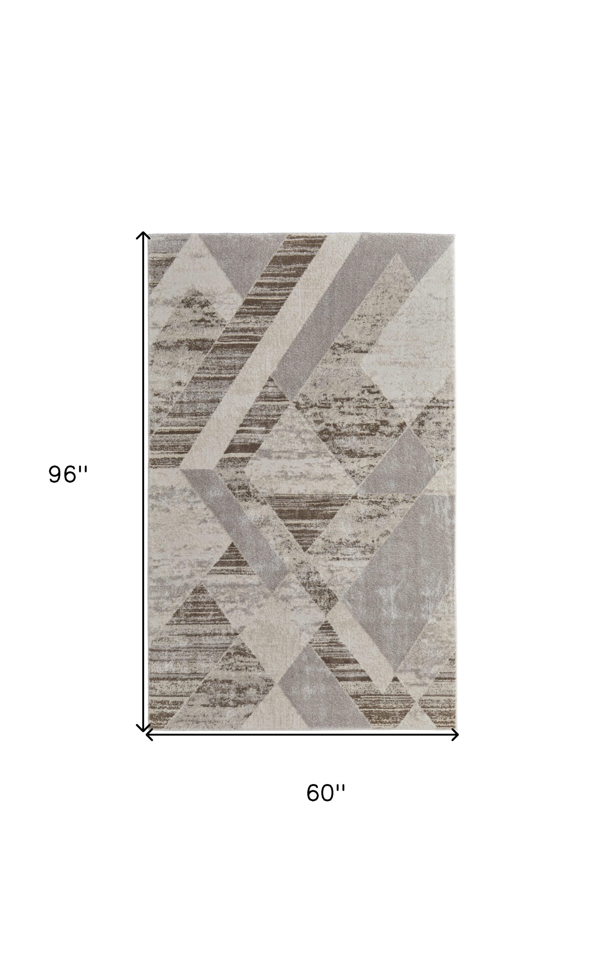 5' X 8' Ivory Gray and Brown Geometric Power Loom Area Rug