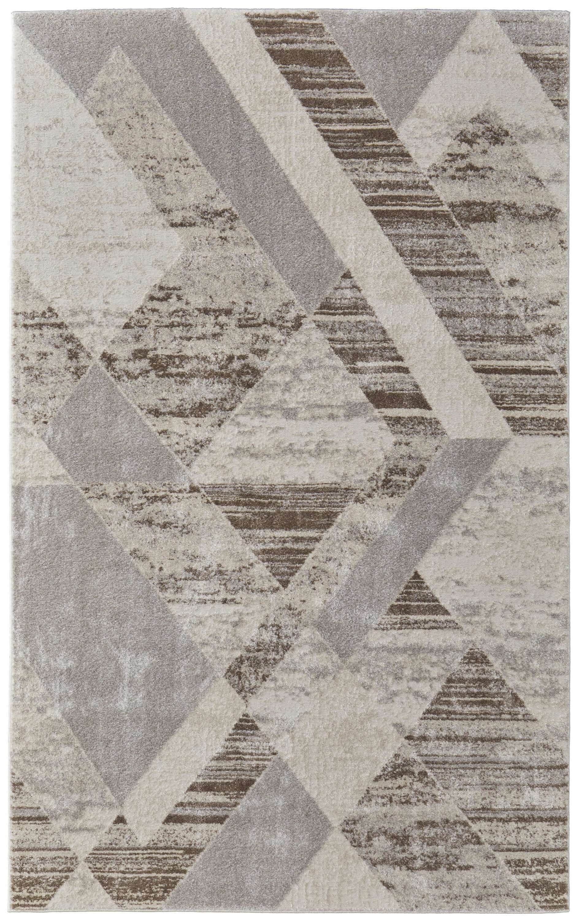 5' X 8' Ivory Gray and Brown Geometric Power Loom Area Rug