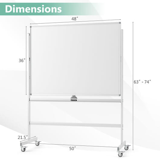 48 x 36 Inches Rolling Double-Sided Whiteboard with Magnetic Surface-White - Color: White