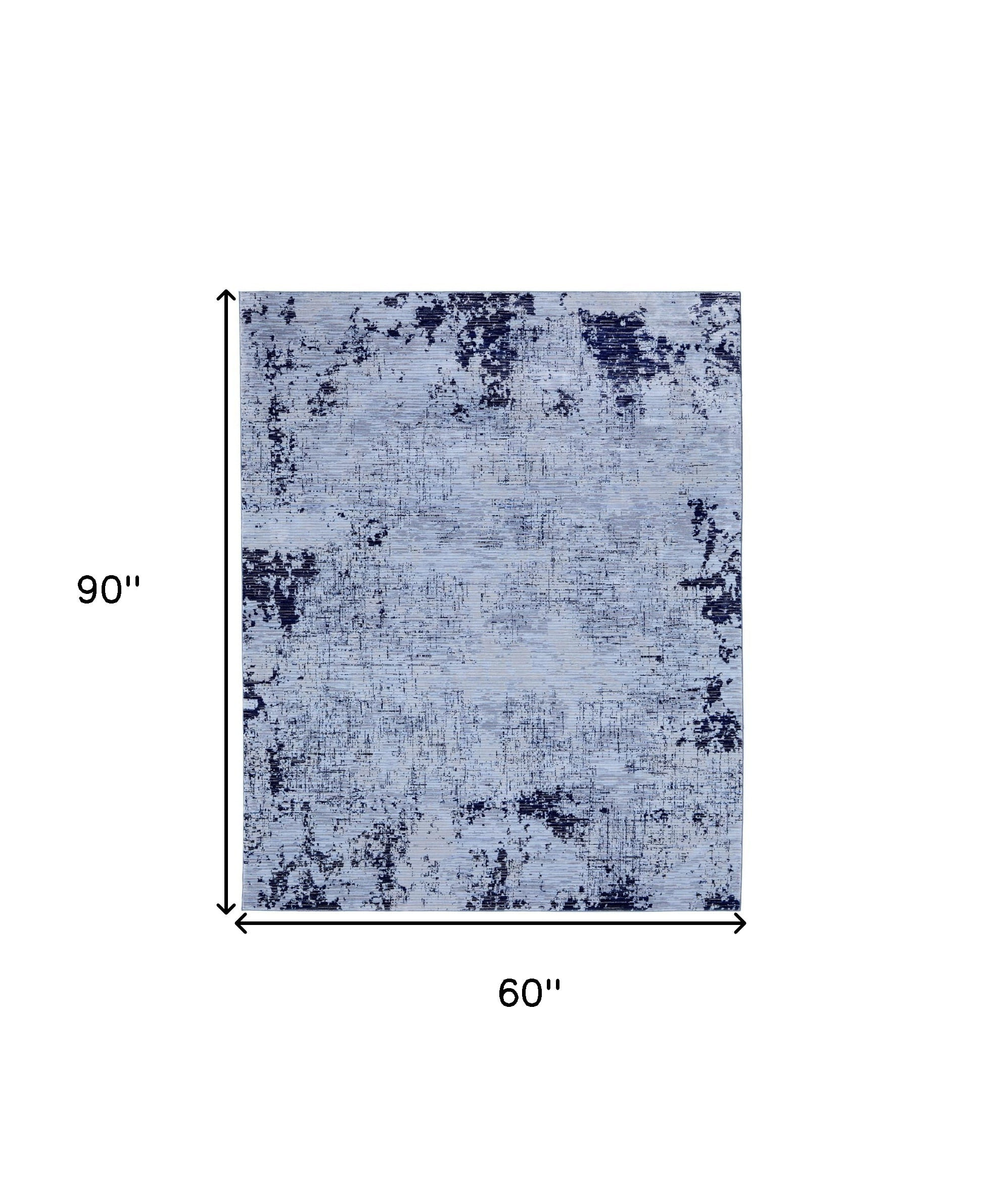 5' X 8' Light Blue and Black Abstract Power Loom Area Rug