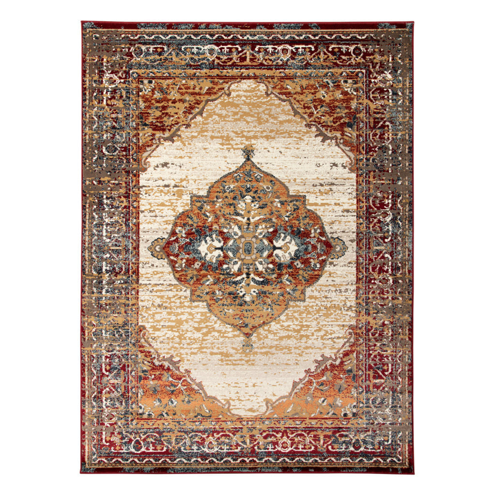 2' X 3' Ivory Red and Orange Medallion Power Loom Area Rug