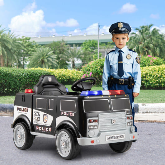 12V Battery Powered Electric Vehicle with 3 Speeds and Megaphone-Black - Color: Black