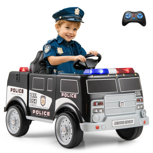12V Battery Powered Electric Vehicle with 3 Speeds and Megaphone-Black - Color: Black