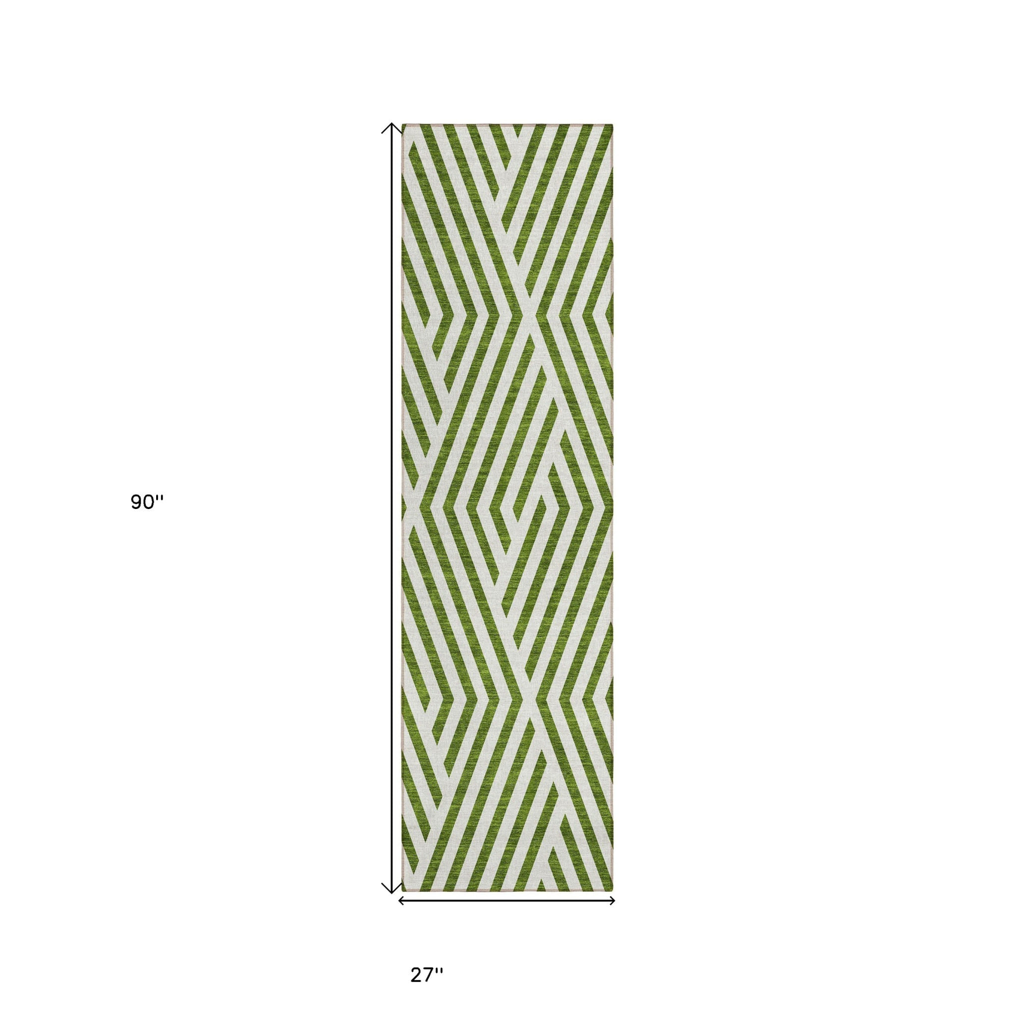 8' Runner Lime Green and White Geometric Washable Non Skid Indoor Outdoor Runner Rug