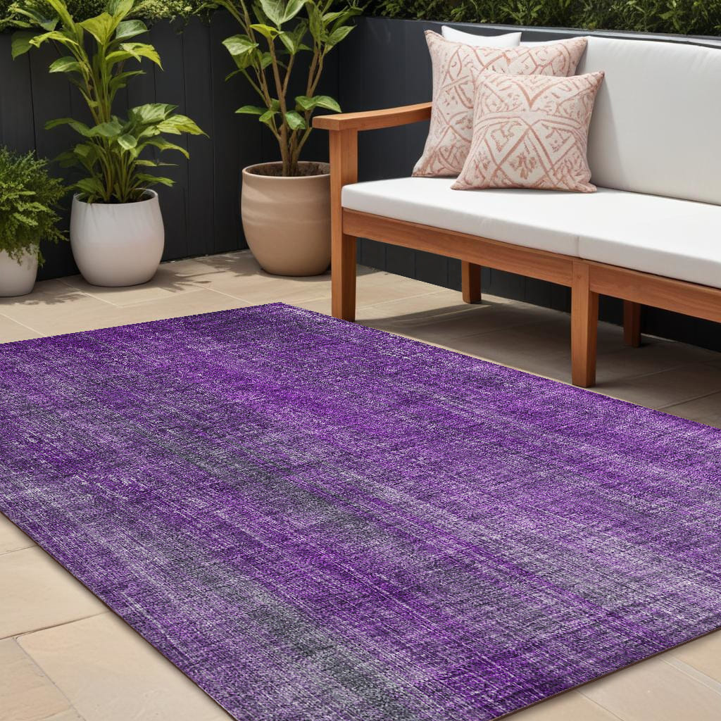 8' X 10' Purple Striped Washable Non Skid Indoor Outdoor Area Rug
