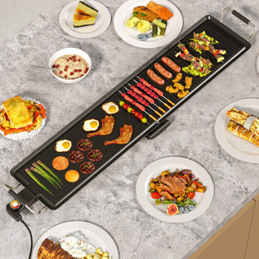 Costway 39.5 Inch Extra Large Electric Griddle with 2 Cooking Surface and Adjustable Temperatures - Color: Black