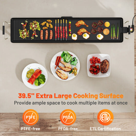 Costway 39.5 Inch Extra Large Electric Griddle with 2 Cooking Surface and Adjustable Temperatures - Color: Black