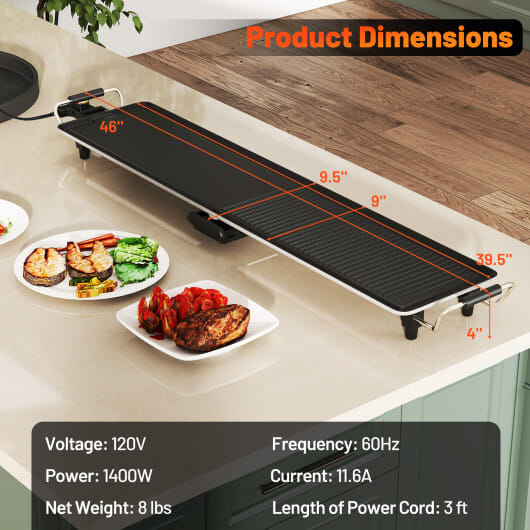 Costway 39.5 Inch Extra Large Electric Griddle with 2 Cooking Surface and Adjustable Temperatures - Color: Black