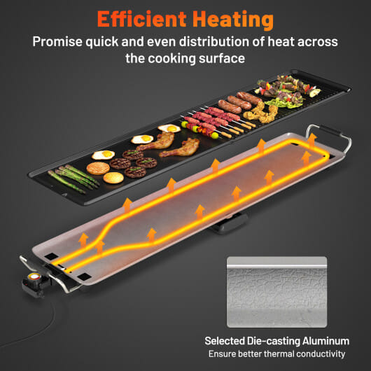 Costway 39.5 Inch Extra Large Electric Griddle with 2 Cooking Surface and Adjustable Temperatures - Color: Black
